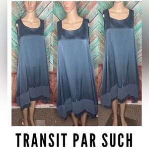 Transit Par Such Teal High Low Hem Silk Slip Tank Dress